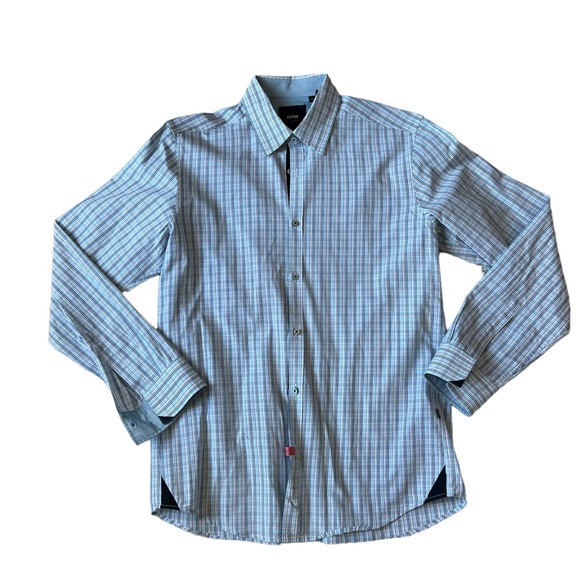 Hugo Boss Shirts Hugo Boss Mens Regular Fit White Blue Plaid Long